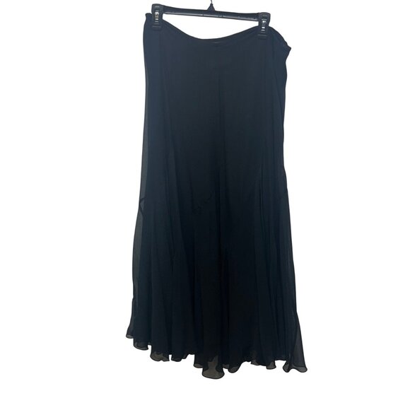 Black Jones New York Silk Maxi Skirt 12 Flowing Sheer Overlay y2k vibes whimsigo - Picture 1 of 7